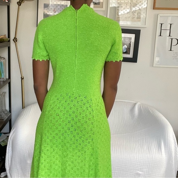 VTG 70s Rare Mod Neon Dress XS/S/M 50s 60s Designer Grn Mad Max Hippie - Picture 7 of 8